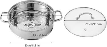Пароварка 30 см, 5-ти ярусна пароварка з нержавіючої сталі зі скляною кришкою Індукційна каструля Пароварка підходить для всіх тип