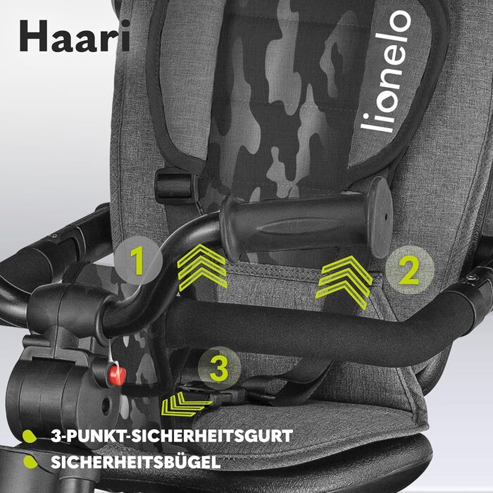 Триколісний велосипед LIONELO Haari 2в1 з прогулянковою ручкою від 18 місяців до 25 кг, передній і задній хід, безкамерні гумові ш