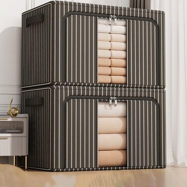 Компактний складний контейнер для зберігання зі сталевою опорною конструкцією та повітропроникною тканиною Оксфорд для економії місця (100 л, чорні смужки)