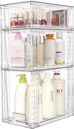 Набір із 3 шт. абелюваних прозорих висувних ящиків для зберігання з ручками, для кухні, ванної кімнати, шафи та під раковиною - Комплект із 3 предметів - Комбо (1 широкий 1 середній 1 маленький)