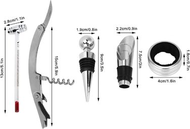 Професійна відкривачка для пляшок, набір з 5 шт. з дерев'яним футляром, подарунковий набір аксесуарів для пляшок вина, штопор для вина, пробка для вина, кільце для вина та термометр