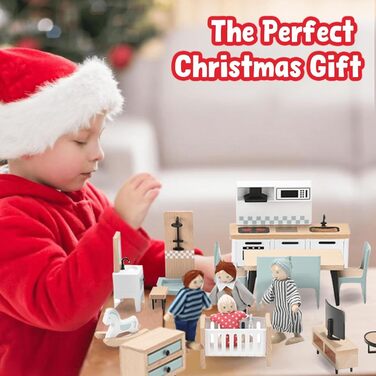 Набір меблів для лялькового будиночка "Гігантська квасоля", дерев&39яний, 36 предметів з 4 сімейними ляльками, аксесуари для ляльок, іграшка для хлопчиків, дівчаток та малюків від 3 років