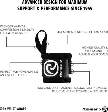 Бандажі на зап'ястя Rehband Бандажі на зап'ястя для силових тренувань 45 см, стабілізуючий бандаж на зап'ястя в тренажерному залі захищає від перегинів під час вправ на тиск, таких як жим лежачи та жим від плечей One size Black