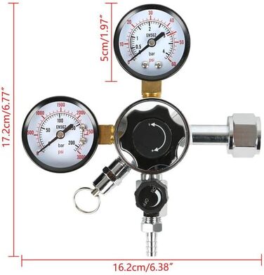 Редуктор тиску Регулятор тиску, CO2 Головний редуктор тиску Подвійний манометр W21.8 Регулятор тиску CO2 для обладнання для дозування, пивоваріння, обладнання для розливу пива
