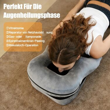 Подушка для сну обличчям вниз, післяопераційна подушка для підтримки, регульований по висоті масажний підголівник для ліжка, обладнання для відновлення після вітректомії сітківки (сірий)