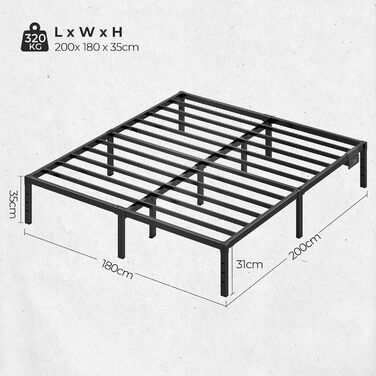 Каркас ліжка Rolanstar 180x200 см, двоспальне ліжко з функцією зберігання та міцними сталевими ламелями, легке складання, 31 см місця для зберігання під ліжком, металеве ліжко для спальні/гостьової кімнати 180 x 200 см