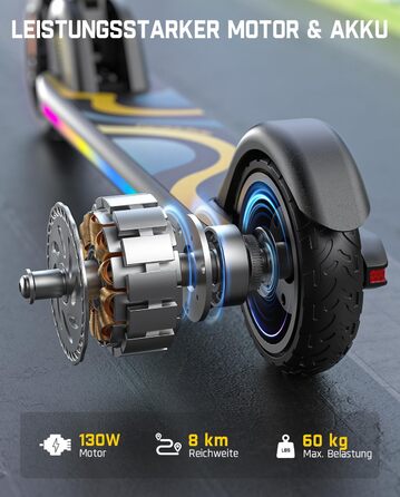 Електричний самокат FanttikRide C9 Pro для дітей 8-12 років, різнокольорові райдужні вогні, 8/12/16 км/год, запас ходу 8 км, світлодіодний дисплей, регульована висота, складаний, для хлопчиків та дівчаток, чорний