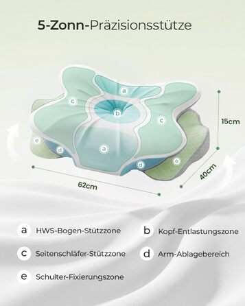 Подушка для шиї для полегшення болю в шиї, ергономічна подушка з функцією охолодження, знімний чохол, подушка з піни з пам&39яттю форми для сну на боці, спині та животі, 62 см 40 см 15 см, світло-сірий