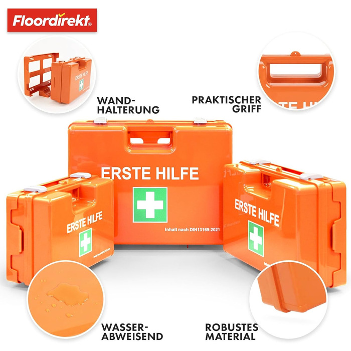 Аптечка для підприємств Floordirekt DIN 13157 з настінним кронштейном 1 комплект аптечки для дому, офісів та закладів громадського