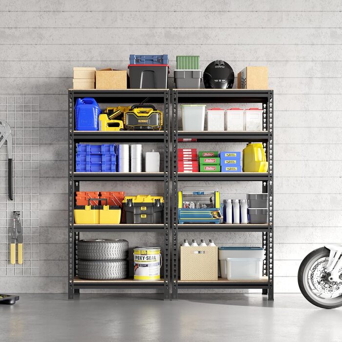 Міцний стелаж Yaheetech з 2 предметів, стелаж для зберігання, 150 x 70 x 30 см, безболтовий стелаж з 5 регульованими полицями, підвальний стелаж, вантажопідйомність 590 кг, стелаж з металевим каркасом, чорний
