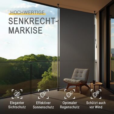 Тент Sol Royal Clamp, вертикальний тент для зовнішнього використання 200x310 см, захист від сонця та конфіденційності, балконний тент, свердління не потрібне вітрозахисний для саду або патіо, ручний, антрацит, водонепроникний, KM5 200 см антрацит