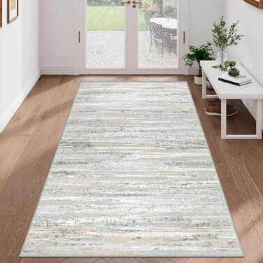Килимова доріжка для коридору, 80x150 см, легкий кухонний килимок з коротким ворсом, можна прати, нековзка кухонна доріжка, килимок для коридору, бежева килимова доріжка для вітальні, кухні, коридору, входу, балкону, бежево-сіра, 80 x 150 см (прямокутна)
