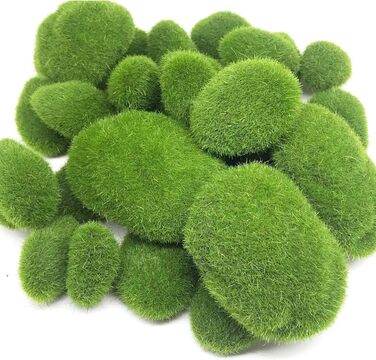 Кулі із зеленого моху Штучні камені з моху, Woohome 30 шт. Скелі зі штучного моху 3 розміру Декоративні штучні камені для казкових садів, квіткових композицій, тераріумів і ремесел