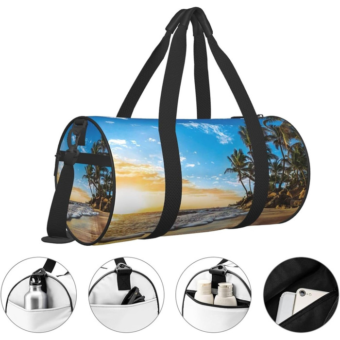 Спортивна сумка, дорожня сумка, пляжна сумка, принт Захід сонця, ландшафтний малюнок, сумка на нічліг, чорна, універсальний розмір, сумка для подорожей