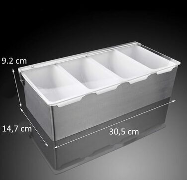 Контейнер для інгредієнтів Cocktail7 з нержавіючої сталі, 4 відділення, прозора пластикова кришка та знімні контейнери, барні аксесуари