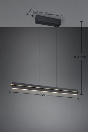 Стеля LED-підвіс Trio Leuchten Emerson 346710180, матовий чорний/золотий метал, 22 Вт LED, регульована висота, плавне налаштування кольору світла, 4-позиційний сенсор