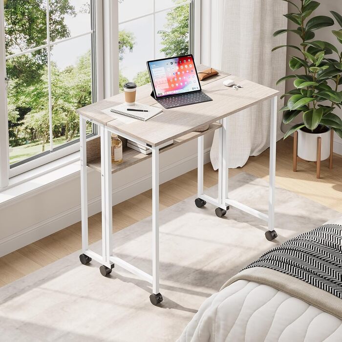 Розкладний стіл Dripex 80x50 см, компактний стіл, складний комп&39ютерний стіл з місцем для зберігання та колесами, невеликий розкладний комп&39ютерний стіл для домашнього офісу/кабінету (дуб)