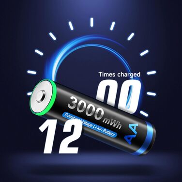 Акумуляторні літій-іонні батареї CITYORK AA, 4 акумуляторні батареї 1,5 В AA ємністю 3000 мВтгод, з 4-слотовим РК-дисплеєм Smart Charger, зарядний пристрій Micro USB, функція швидкої зарядки для автомобіля