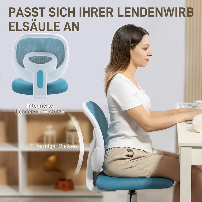 Офісний стілець HOMCOM Ергономічне робоче крісло з С-подібною спинкою, регульоване по висоті без підлокітників, м&39яке комп&39ютерне крісло, синій