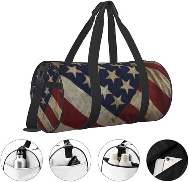 Спортивна сумка для подорожей, малюнок американський прапор, принт з ефектом нічного сяйва, чорний колір, універсальний розмір, дорожня сумка