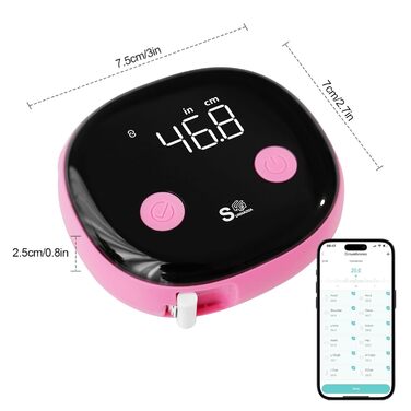 Розумна рулетка Fitdays для вимірювання тіла, рулетка для вимірювання тіла, світлодіодний HD повноекранний моніторинг жиру в організмі, інструмент для фітнес-шейпінгу та схуднення, додаток Fitdays (рожевий)