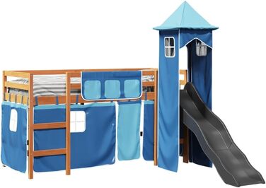Дитяче ліжко-горище з вежею синє 90x200 см з масиву сосни