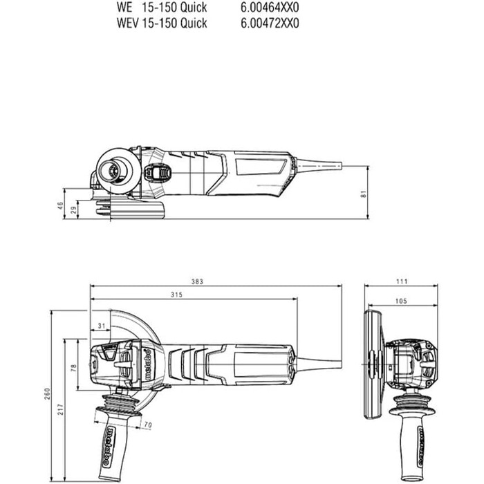 Кутова шліфувальна машина Metabo WE15-150 Quick 13,5 А/хв 9600 об/хв з електронікою та перекидним вимикачем, 6 від Metabo