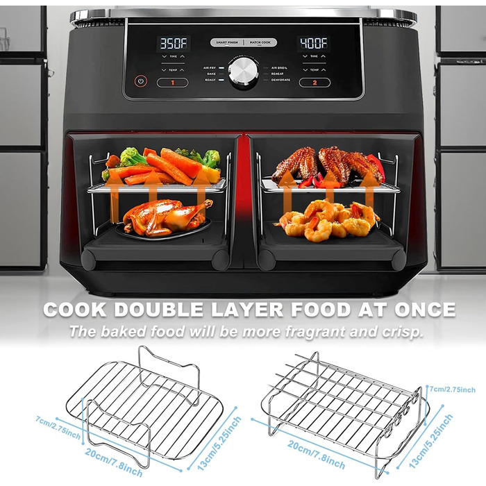 Аксесуари для фритюрниці Аксесуари для фритюрниці Ninja Dual AF300EU AF400EU & Most 3.7 Qt 4.2 Qt і більше, 8 шт. із силіконовою вставкою та решітками аерофритюрниці, форма яйця тощо Чорний2