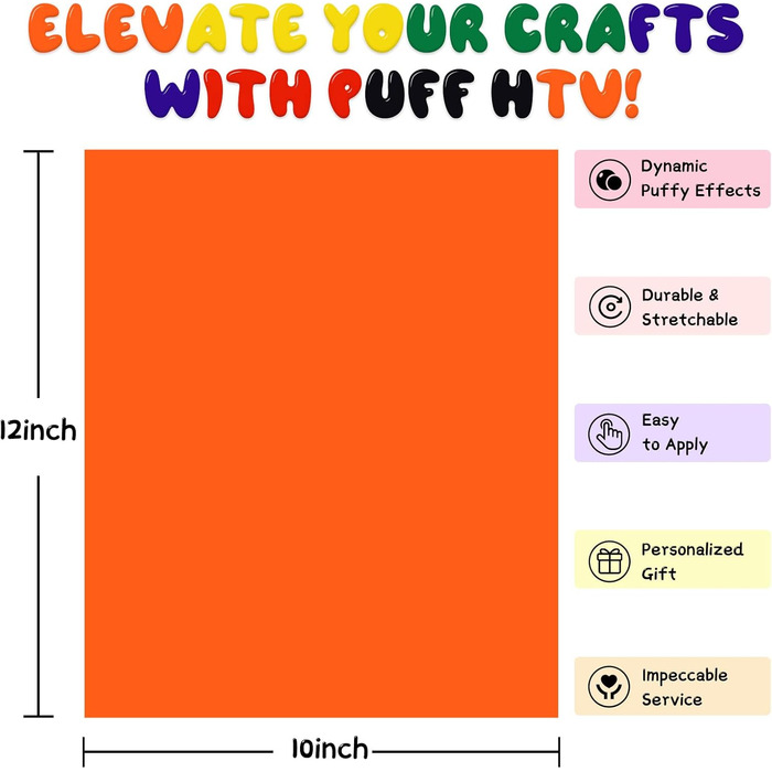 Вініловий термотрансфер, 8 шт. 3D Puff вініл у 8 різних кольорах, 30,5x25,4 см Puff HTV вініловий пакет для Cricut, Silhouette Cameo або Heat Press Machine Multicolor