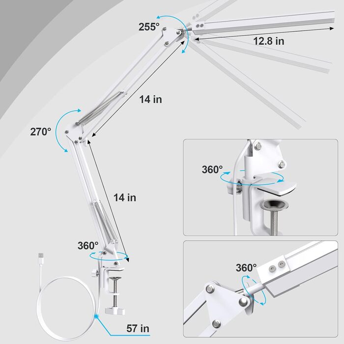 Настільна лампа SKYLEO LED Dimmable - Світлодіодна настільна лампа з кліпсою - Захист очей Світлодіодна настільна лампа - 3 режими освітлення x 10 рівнів яскравості - чорний (білий кліп і основа)