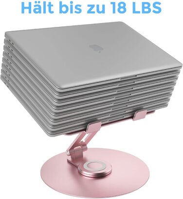 Підставка для ноутбука Epherie з поворотним круглим основанням на 360, регульована по висоті, ергономічна, з вентиляцією, алюмінієва, складна та стійка, рожевого кольору