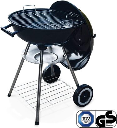 Мангал для вугілля Ø 44 см, мангал на 4 особи, мобільний чайник-мангал з кришкою для подорожей/саду/балкону Чорний