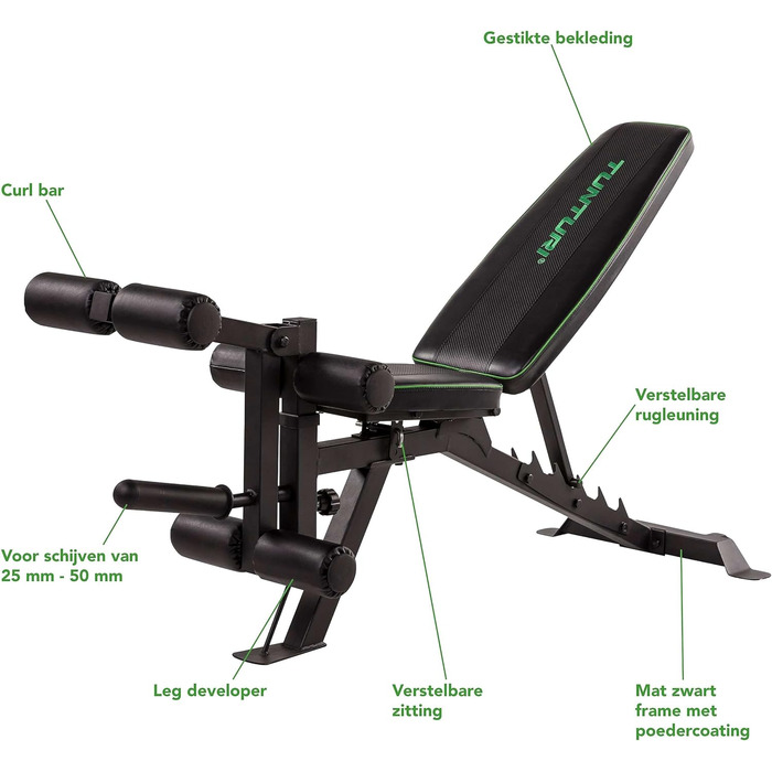 Регульована силова лава Tunturi UB60 / Тренувальна лава / Похила лава / Універсальна лава з опорою для ніг