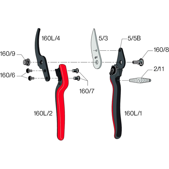 Садові ножиці FELCO 160L (діаметр різання 25 мм, ножиці для дерев для великих рук, довжина 220 мм, ножиці для винограду з канавкою для соку, ергономічні ручки) 26 x 16 x 12 см Одинарні