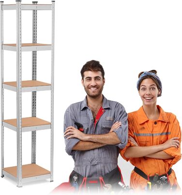 Міцний стелаж - Металевий - Підвал - Гараж - Зберігання - Обладнання для майстерні - Стелаж для інструментів - з 5 полицями з МДФ - Настінна полиця - Стелаж без болтів - Стоячий - Високий - 180x40x40 см Сталь 40x40x180