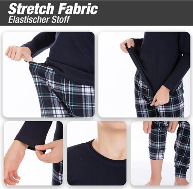 Комплект піжами/костюму LOREZA для хлопчика з довгими рукавами, 100 бавовняний інтерлок, картатий, теплий, розмір 140-146, модель 1