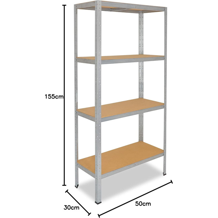 Міцний домашній стелаж, оцинкований/металевий стелаж з 4 полицями/металевий стелаж для підвалу, гаражний стелаж, стелаж для майстерні або стелаж для зберігання/змішаний металевий стелаж з вантажопідйомністю 175 кг В 155см / Ш 50см / Г 30см, 155x50x30