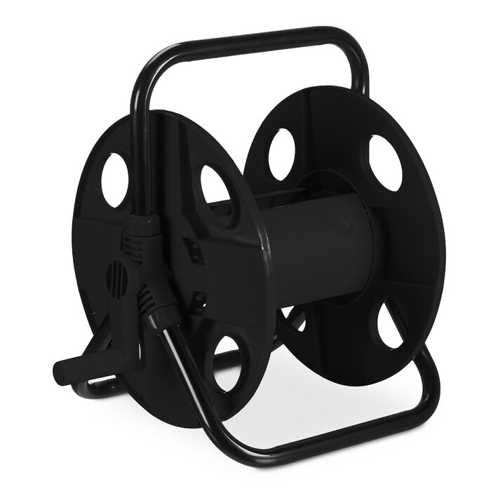 Котушка для шланга Relaxdays, для 30 м шланга 1/2, сталь, пластик, тримач шланга, ВхШхГ 38 x 42 x 31 см, чорний