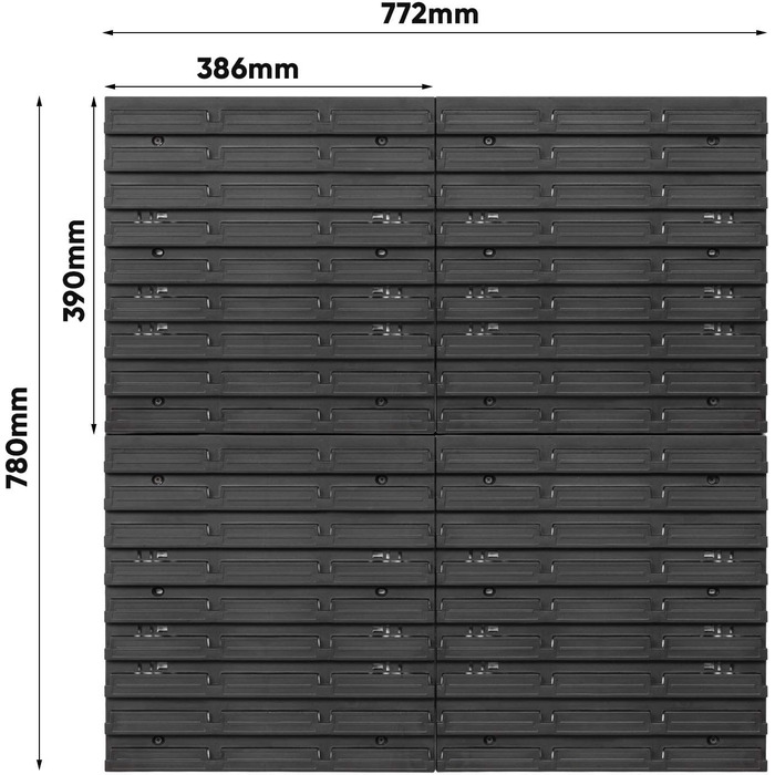 Штабелювані коробки для зберігання, настінна полиця 772 x 780 мм - система зберігання, контейнери для зберігання з відкритим фасадом, полиця для контейнерів - стінові панелі, 82 предмети, чорні коробки