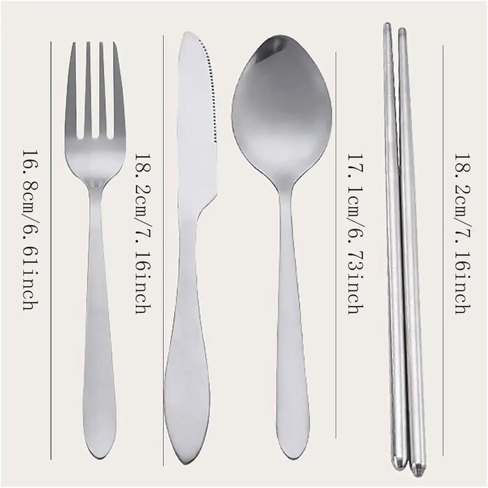 Загальний набір столових приборів з 4 предметів для подорожей, кемпінгу, портативний посуд з нержавіючої сталі, палички для їжі, ложка, виделка, ніж для стейку з футляром для зберігання