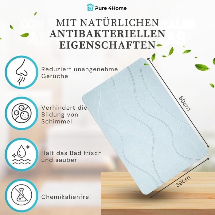 Нековзний килимок для ванної з діатомітової землі 60 x 39 см Швидковисихаючий абсорбуючий килимок для душу Кам&39яний килимок для ванної Килимок для ванної з діатомітової землі, сірий, 60 x 39 см (прямокутний)