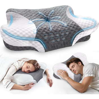 Ортопедична подушка для шиї з піни з ефектом пам&39яті Ергономічна подушка від болю в шиї, регульована по висоті подушка для сну на боці з дихаючим чохлом для спокійного сну, біла