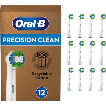 Щітки для електричної зубної щітки Oral-B Precision Clean, 12 шт. , зі щетиною CleanMaximiser для оптимального догляду за зубами, упаковка, сумісна з поштовою скринькою, 12 шт. (1 упаковка)