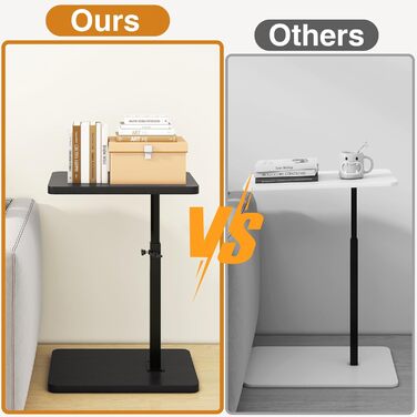 Журнальний столик IBUYKE C-подібної форми, обертовий на 360 та регульований по висоті, для вузьких приміщень, з відсіком для телефону та планшета, для вітальні, спальні, чорний TVT003B Стандарт - Без нахилу Чорний