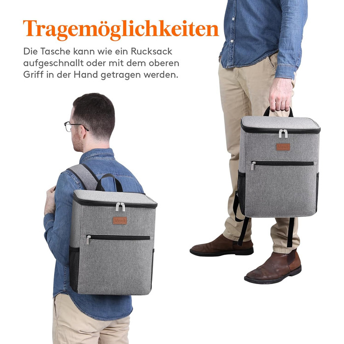 Рюкзак-холодильник Lifewit 21L 30 Can, сумка-холодильник, сумка для пікніка, велика ізольована сумка-холодильник для чоловіків та жінок, для пляжу, пікніка, кемпінгу, барбекю, походів, сірий