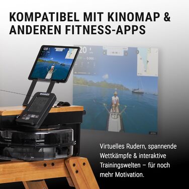 Водний гребний тренажер HAMMER AquaFold - складний гребний тренажер для домашнього використання, виготовлений з натурального дерева з колесами, гребний тренажер з Bluetooth, тренувальний комп&39ютер