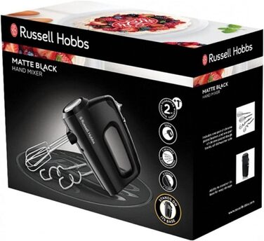 Ручний міксер Russell Hobbs Ручний міксер матовий чорний (5 швидкостей функція турбо, 2 віночки для миття посуду та гаки для тіста