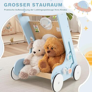 Дерев&39яні ходунки для дітей віком від 1 року з дзеркалом та дошкою для активності, допоміжний пристрій для ходьби Монтессорі, іграшка для ходьби, дерев&39яна іграшка для хлопчиків та дівчаток (синя)