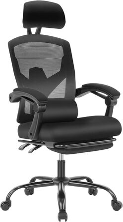 Ергономічне офісне крісло DUMOS, письмове крісло зі зручними підлокітниками, оснащене зручною поперековою опорою та підставкою для ніг, підходить для домашнього використання, C-3509-Чорний, 26 x 39 x 50,75 дюймів