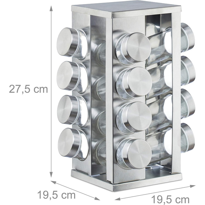 Карусель спецій Relaxdays з 16 баночками для спецій, що обертається на 360, прозорі банки для спецій для посипання, нержавіюча ста